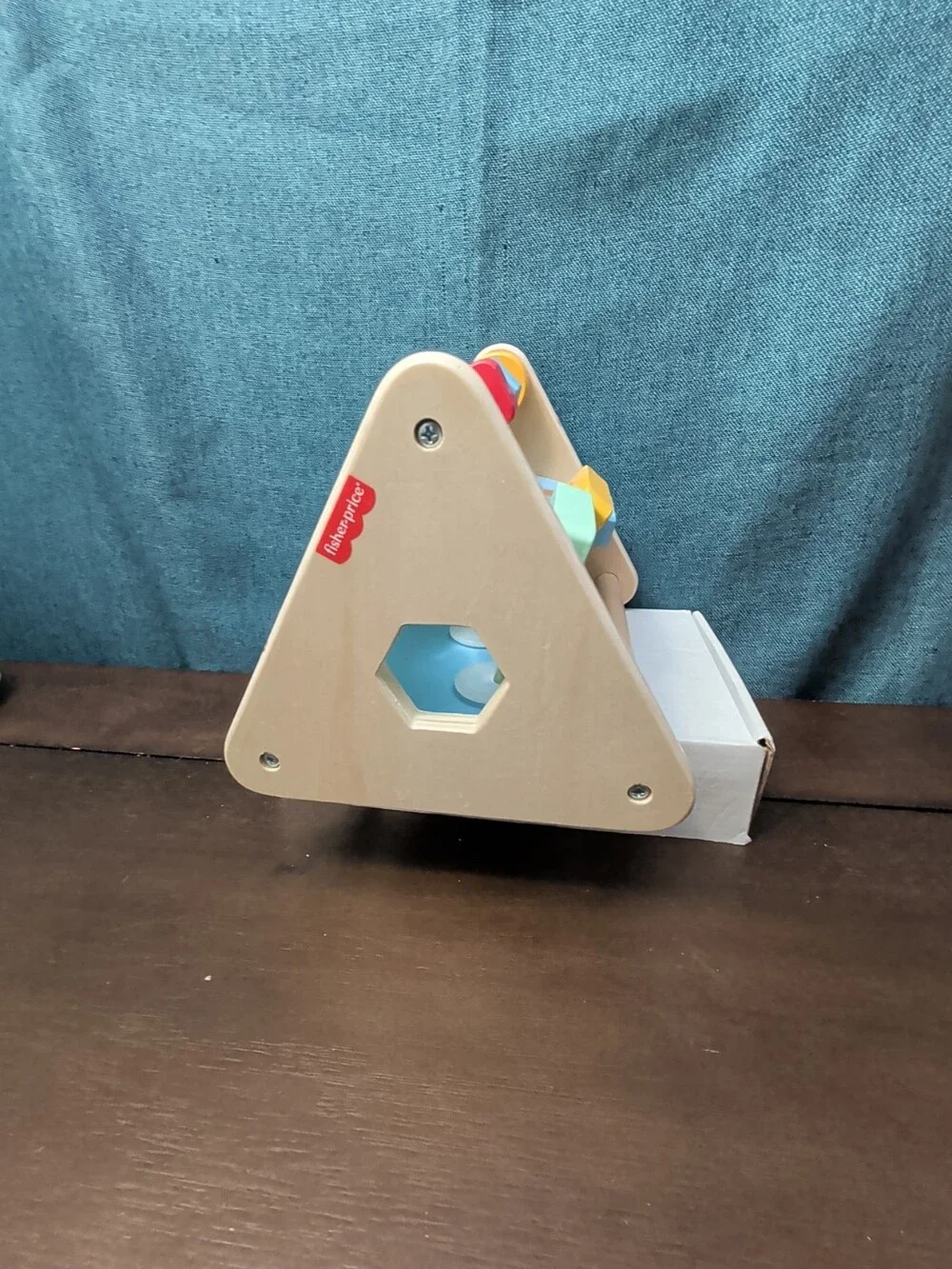 Fisher Price Wooden Busy Box Triangle | Infant Sensory Toy | Animals & Gears